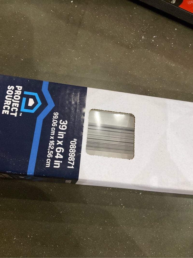 Condition photo showing As Is for project source light filtering 1-in slat width 39-in x 64-in cordless white vinyl blinds