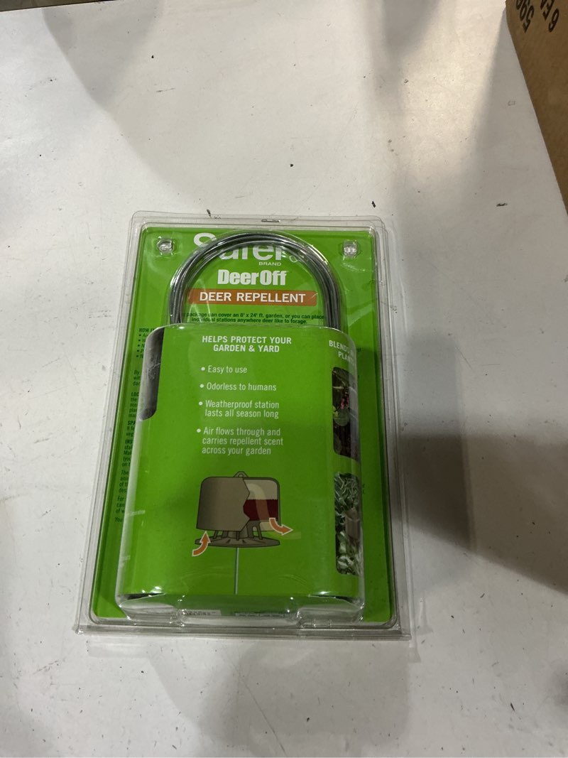 Condition photo showing New/Like New for safer brand deer-off deer repellent stations - 6 waterproof repelling stakes for gardens and lawns - all season protection - 5962 - 6 pack 4.23 oz.