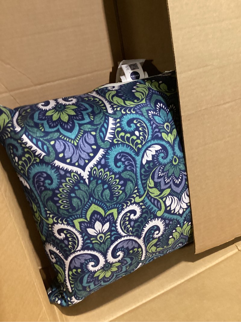 Condition photo showing Good Condition for arden deep seat pillow back cushion, 23 x 17, outdoor/indoor replacement back cushion, plush support, fade-resistant, rain-proof patio furniture cushion, sapphire aurora blue damask 17 x 23 sapphire aurora blue damask 1