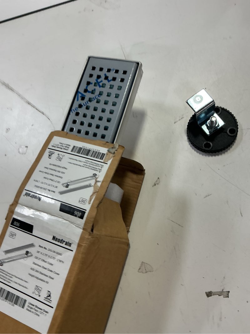 Condition photo showing Good Condition for Neodrain 36-Inch Offset Side Outlet Linear Shower Drain with Quadrato Pattern Grate Cover, Brushed 304 Stainless Steel Rectangle Shower Floor Drain, with Leveling Foot, Hair Strainer Catcher