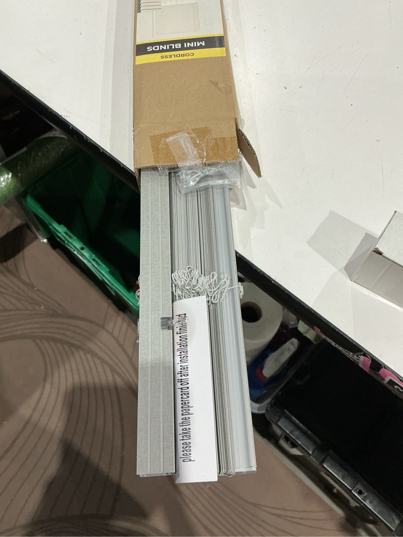 Condition photo showing Good Condition for unishades cordless blinds for indoor windows 1" vinyl textured print slats mini blinds for home, 42" w × 64" h - grey