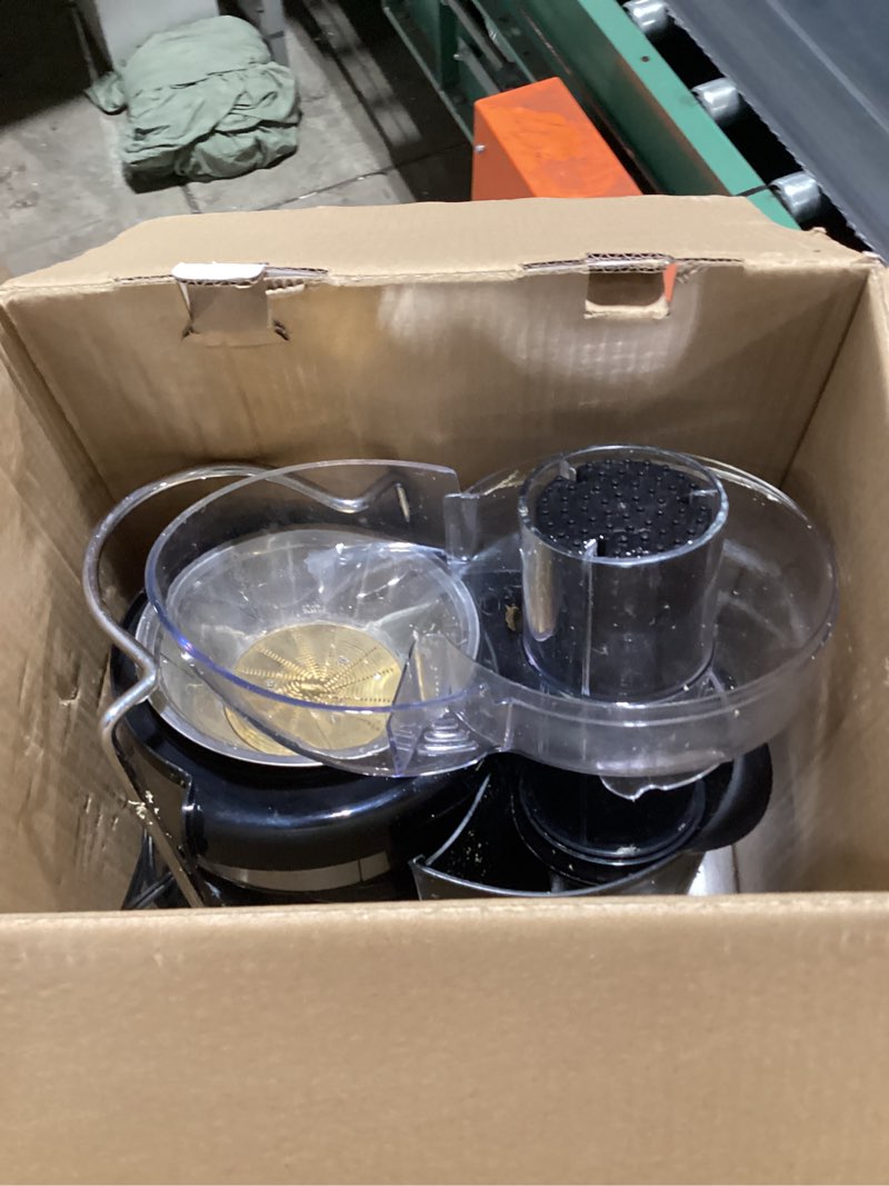 Condition photo showing As Is for koios 1300w centrifugal juicer machines, high juice yield juice extractor with 3 inch wide feed chute, full copper motor & titanium-plated filter, easy clean, 3 speeds, bpa free, stainless steel silver