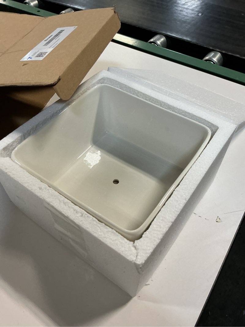 Condition photo showing Good Condition for 7 inch square white ceramic succulent cactus plants planter pot with drainage bamboo tray ?large?