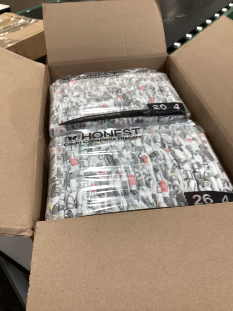 Condition photo showing Good Condition for the honest company comfort dry disposable daytime diapers for sensitive skin, hypoallergenic, space travel + big trucks, super club box size 4 (22–37 lbs) 104 count size 4 (104 count) space travel + big trucks