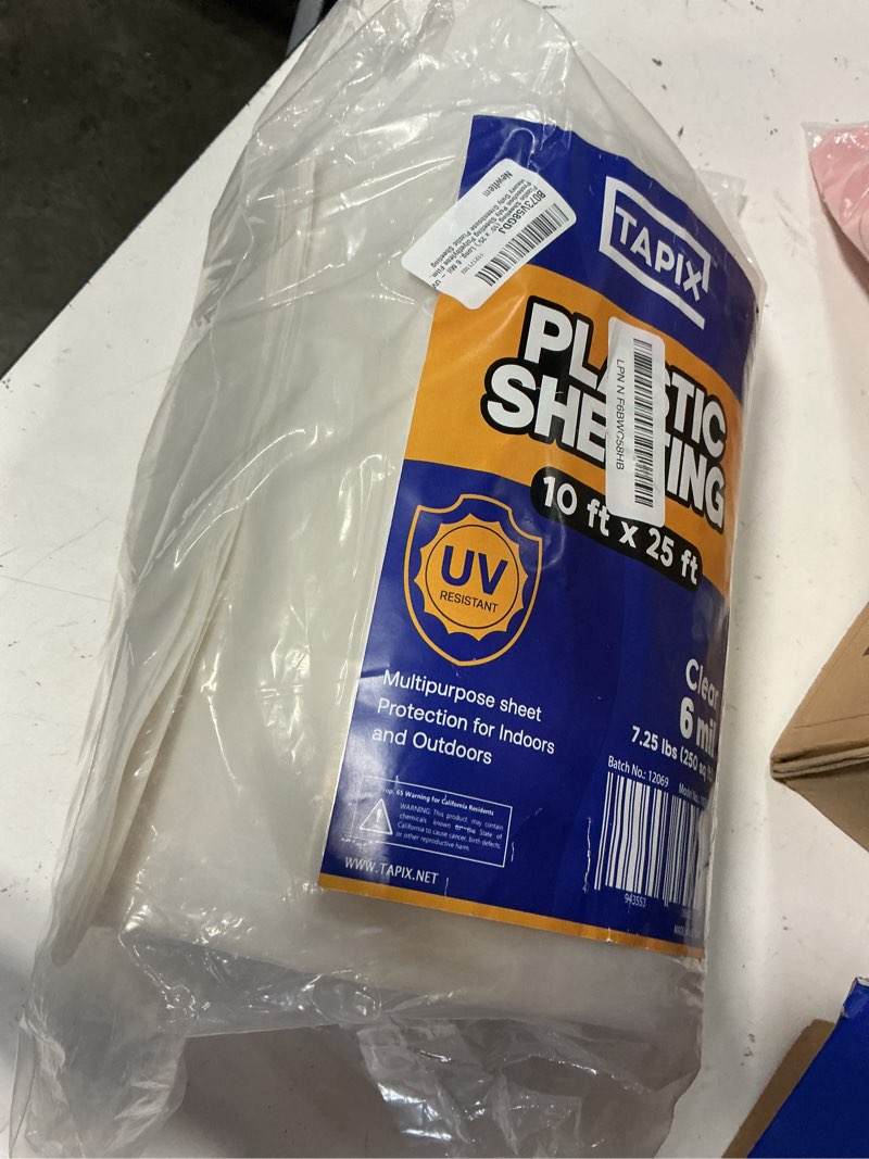 Condition photo showing New/Like New for plastic sheeting (10' x 25') long, 6 mil - uv protection poly sheeting polyethylene film, heavy duty greenhouse plastic sheeting 1 roll clear
