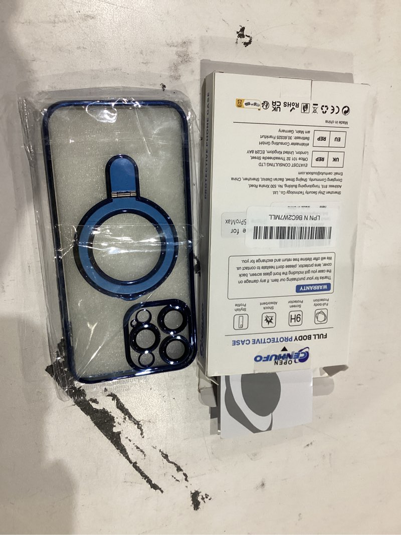 Condition photo showing Good Condition for CENHUFO Privacy for iPhone 15 Pro Max Case, Full Body Phone Case [Compatible with Magsafe] Built-in 9H Tempered Glass Privacy Screen Protector and Magnetic Ring Stand, Clear Camera Lens Cover -Blue iPhone 15 Pro Max Navy Blue+Stand