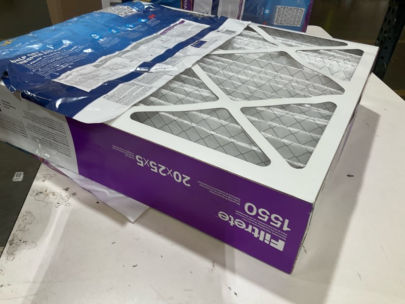 Condition photo showing As Is for filtrete 20-in w x 25-in l x 5-in merv 12 1550 mpr allergen, bacteria and virus electrostatic pleated air filter