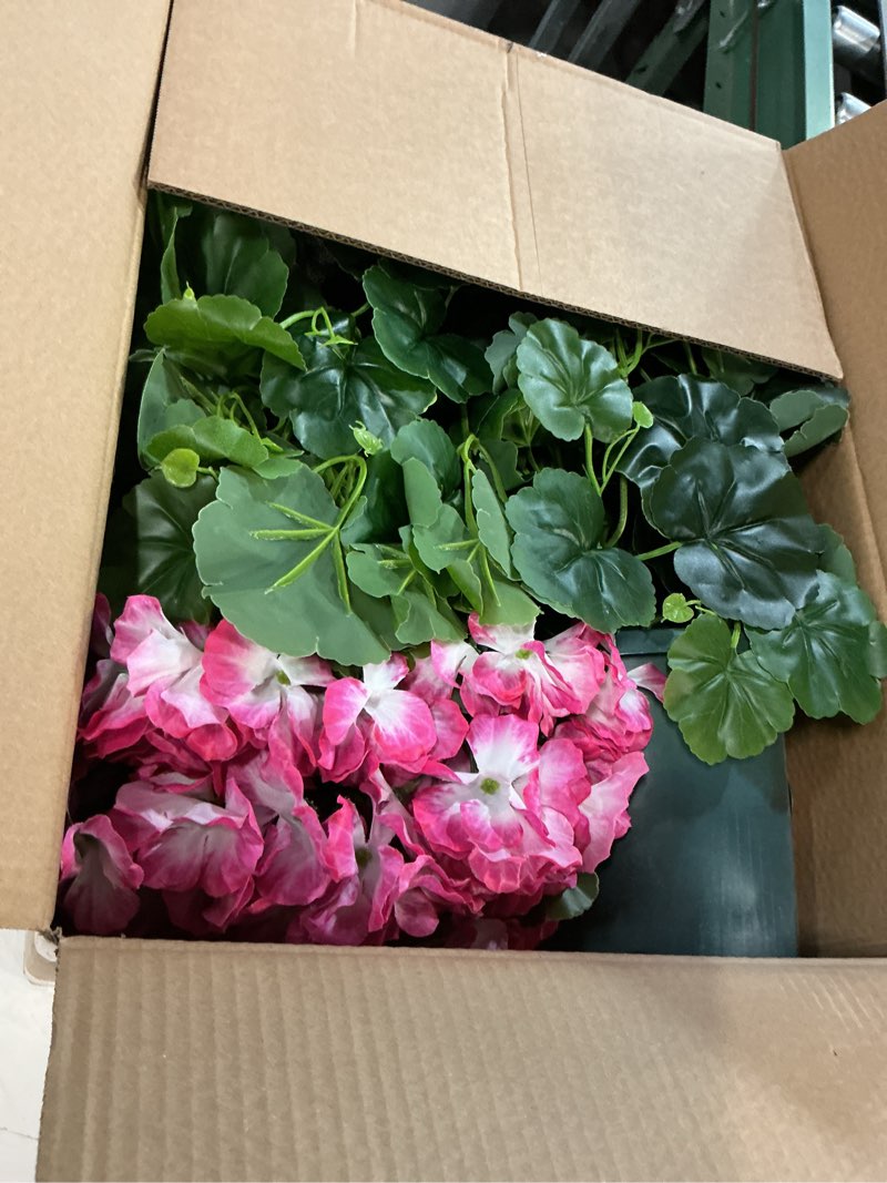 Condition photo showing New/Like New for qianyun artificial geranium bush – 20 inch outdoor potted artificial plant for front porch, uv resistant faux flower bush for garden, yard & patio decor (2 pack) white-pink