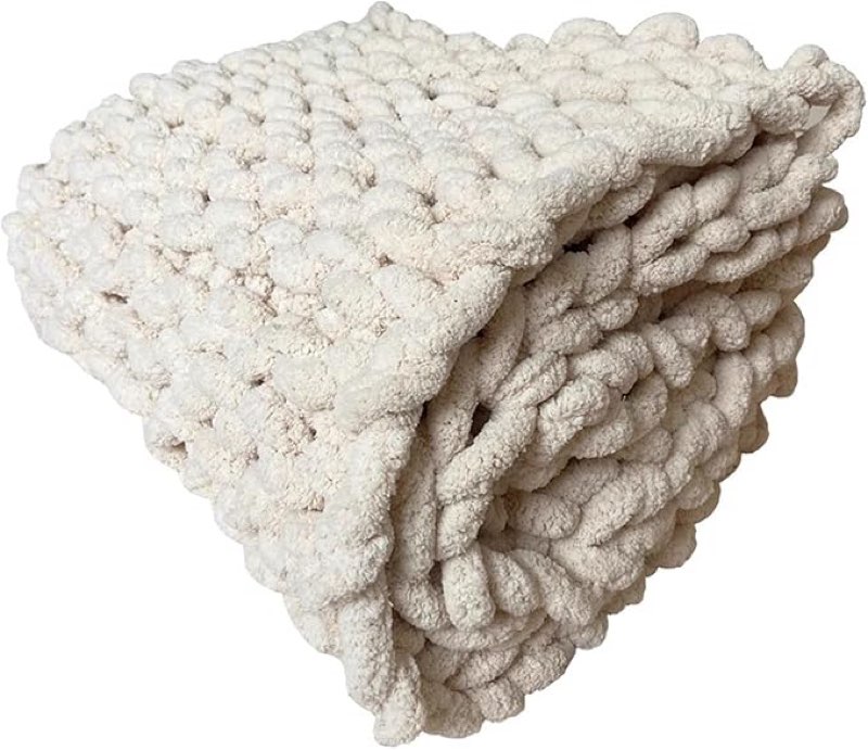 ruanlov chenille chunky knit blanket, handmade warm and cozy blankets for sofas, beds, home decor, soft and breathable wool blanket, christmas thick giant yarn blanket