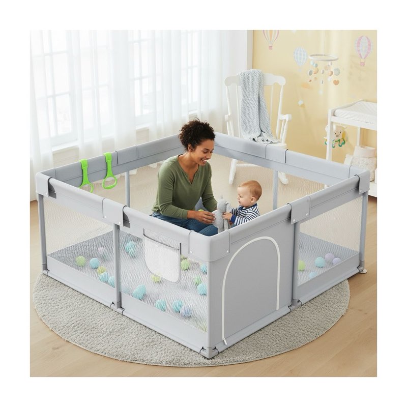 baby playpen for toddlers, 47 x 47 inch compact play yard for small spaces, sturdy activity center with breathable mesh sides (grey)