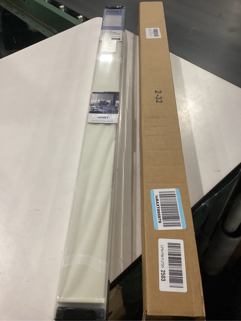 Condition photo showing New/Like New for aosky blackout roller shades cordless blinds for windows, free-stop shades with valance, thermal insulated fabric, uv protection, blinds for home and office (20" w x 72" h, linen cream) linen cream 20"w x 72"h