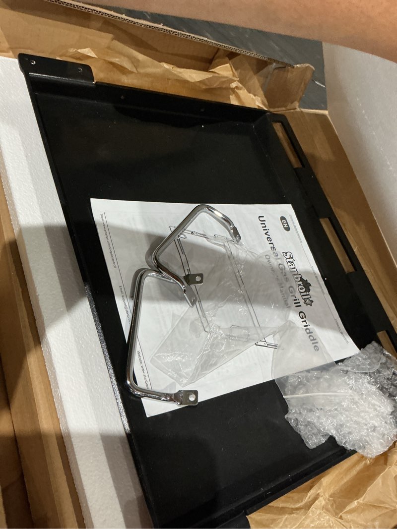 Condition photo showing As Is for stanbroil full size griddle insert for most 2-burner gas grill, universal flat top griddle for weber, royal gourmet, napoleon, char-broil, cuisinart, nexgrill, dyna-glo, monument grills and more 18.9" x 16" x 1.2"