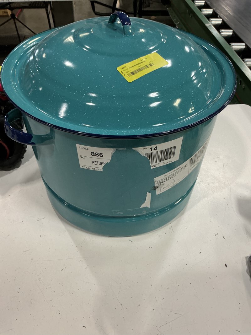 Condition photo showing As Is for cinsa 34-quart enamel on steel steamer pot with lid & trivet, easy to clean, blue, cinsa 34-quart enamel on steel steamer pot with lid & trivet, easy to clean, blue, 3 of 6  thumbnail image 4 of cinsa 34-quart enamel on steel steamer pot with lid & trivet, easy to clean, blue, 4 of 6  cinsa 34-quart enamel on steel steamer pot with lid & trivet, easy to clean, blue,thumbnail image 6 of cinsa 34-quart enamel on steel steamer pot with lid & trivet, easy to clean, blue, 6 of 6      hear overview and reviews 1:09 in 25+ people's carts best seller cinsa cinsa 34-quart enamel on steel steamer pot with lid & trivet, easy to clean, blue