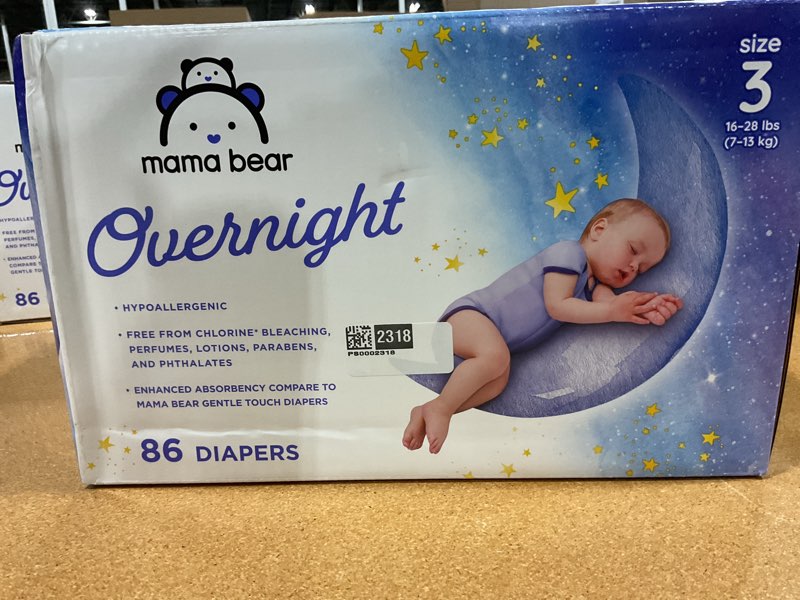 Condition photo showing New/Like New for amazon brand - mama bear overnight baby diapers with leak protection, fragrance-free, size 3, 86 count size 3 (86 count)
