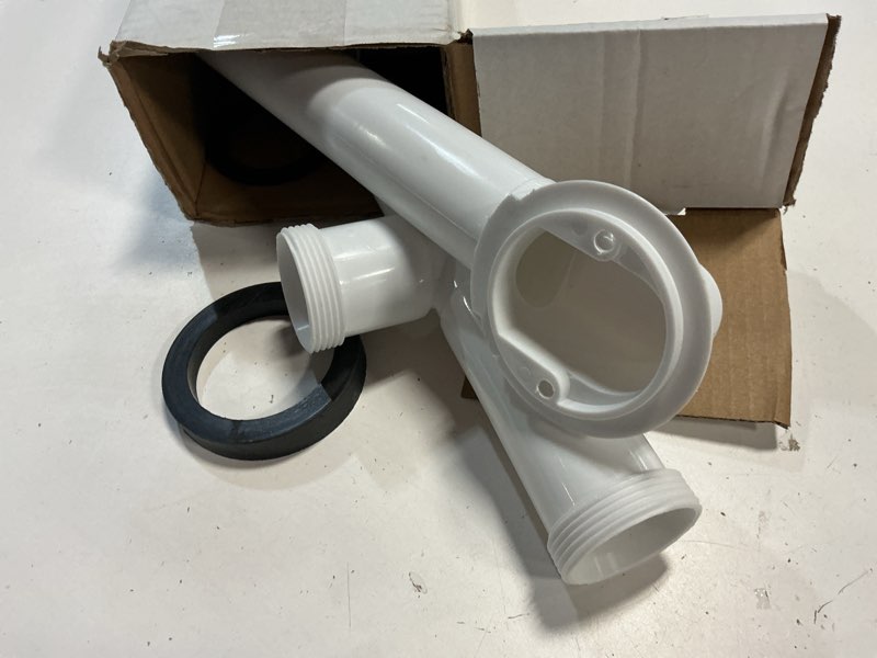 Condition photo showing As Is for black tubular tub drain kit with welsan tip-toe bathtub drain stopper, touch-toe bath plug waste and overflow face plate, 1-1/2" pvc plastic pipe (matte black)