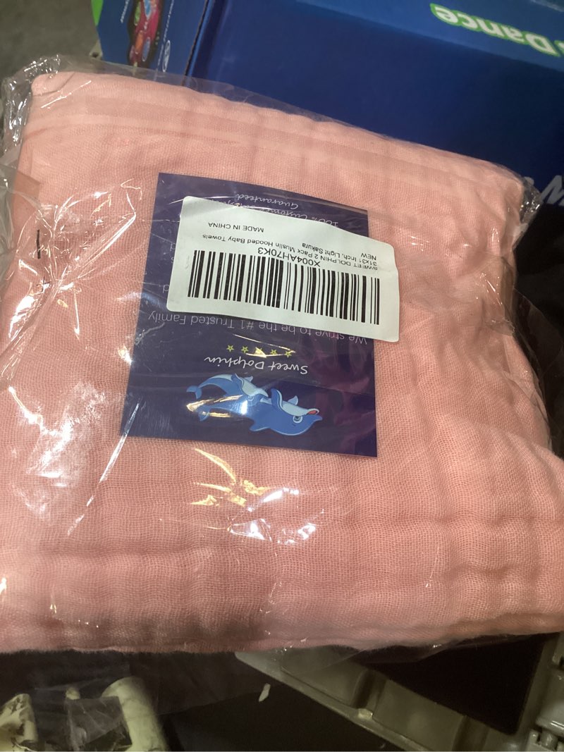 Condition photo showing New/Like New for sweet dolphin muslin hooded baby bath towels - 2 pack 100% cotton towel for babies, infants, toddlers - 32x32inch - highly absorbent and newborn essential, light sakura light sakura 32 x 32 inch ?pack of 2?