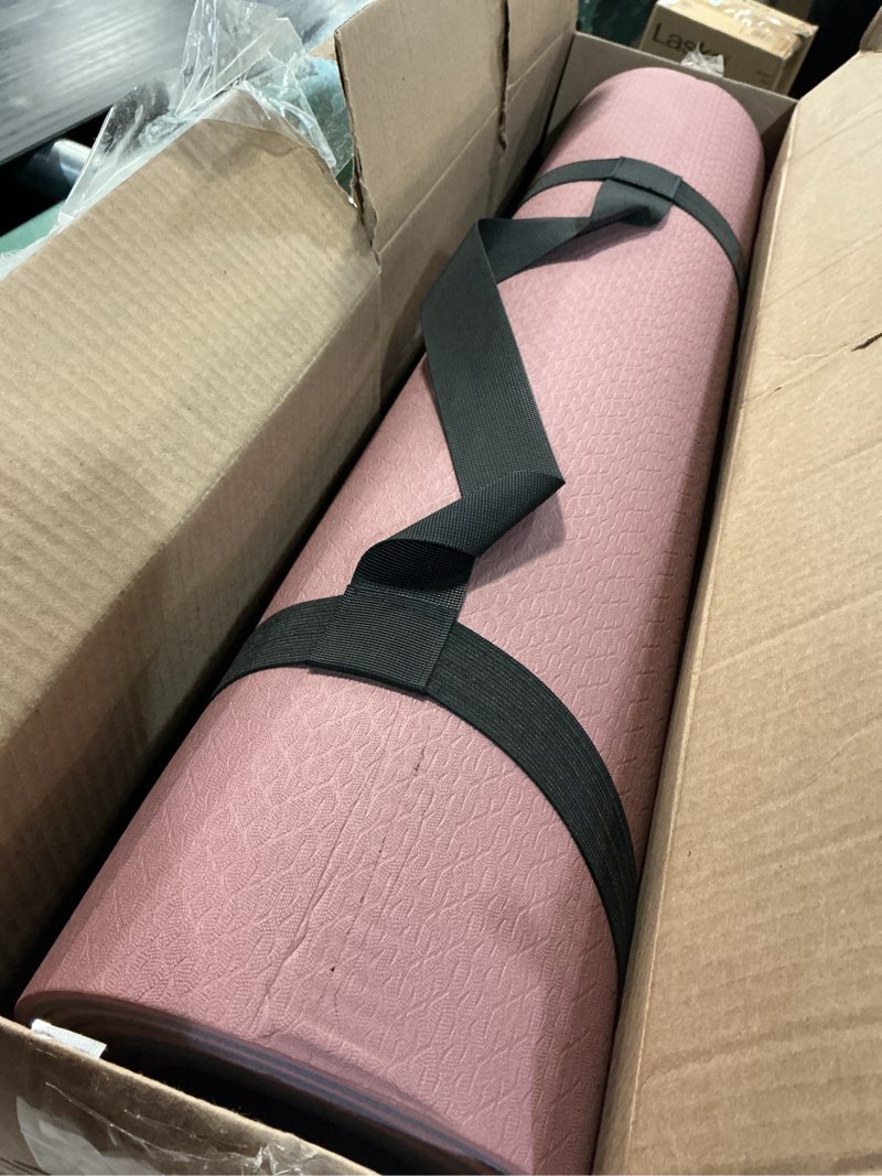 Condition photo showing As Is for WOHAO Extra Thick 8mm Yoga Mat, 72"x28" Non Slip Exercise Mat, Reversible 2-Sided Dual Color Premium POE Material, with Carrying Strap for Yoga, Pilates, Home Gym 183*70*0.8cm Dark Powder+Dark silve