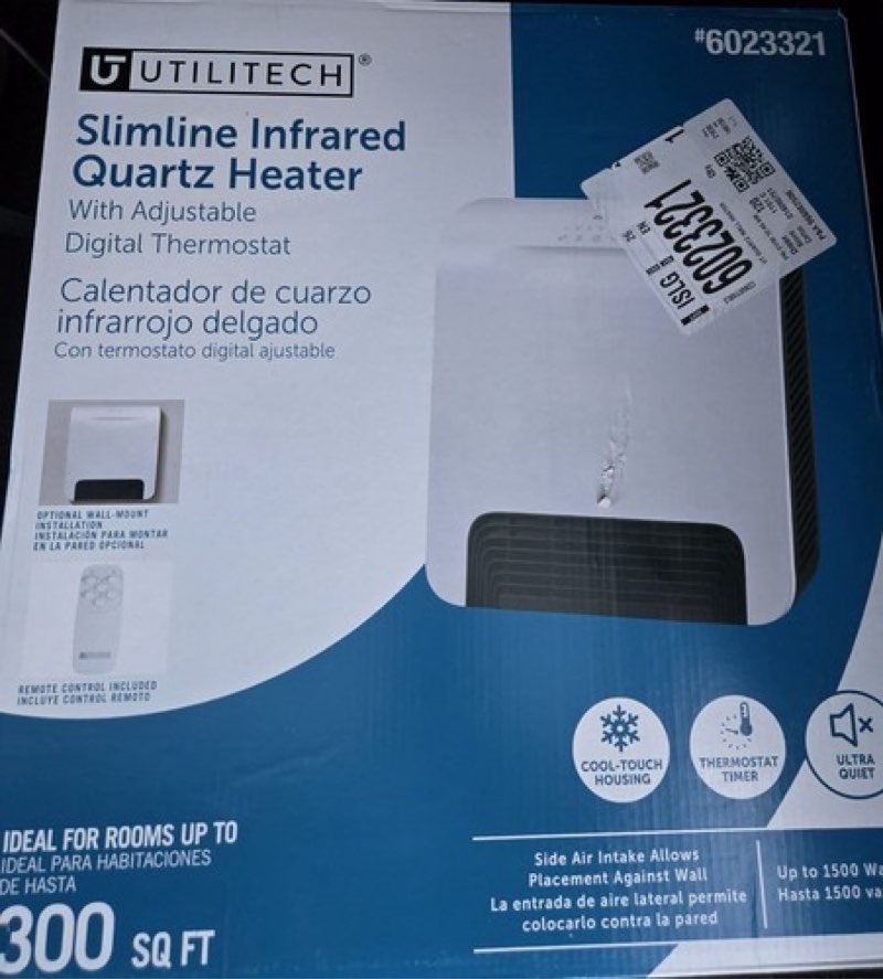 utilitech white modern slimline infrared quartz heater 1500w wall hangable new