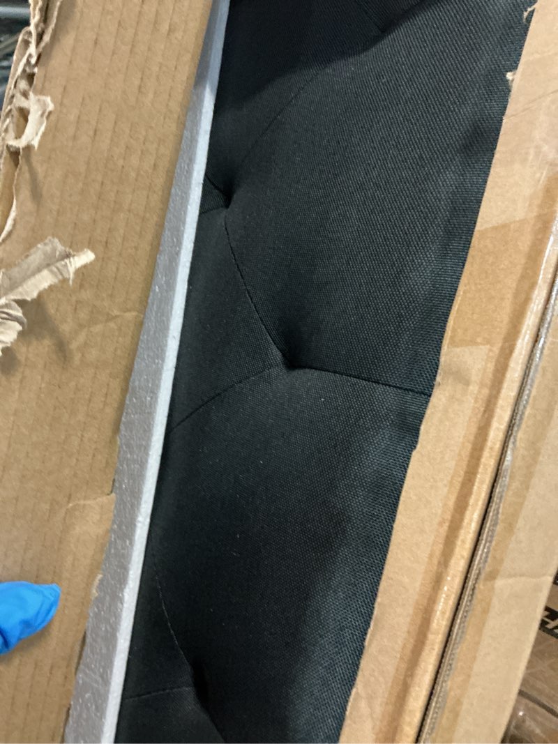 Condition photo showing Good Condition for lucid mid-rise upholstered headboard - diamond tufted - padded polyester - adjustable height from 34” to 46” - easy assembly - bed frame or wall mount - sturdy - charcoal - queen size charcoal queen diamond tufting