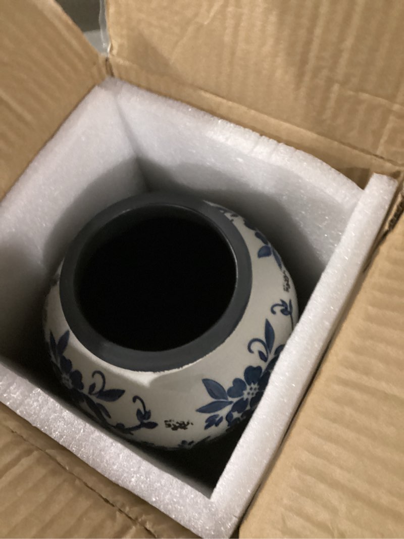 Condition photo showing As Is for Blue and White Floral 10inch Ceramic Flower Vase, Traditional Chinese Style, Decorative Porcelain Container