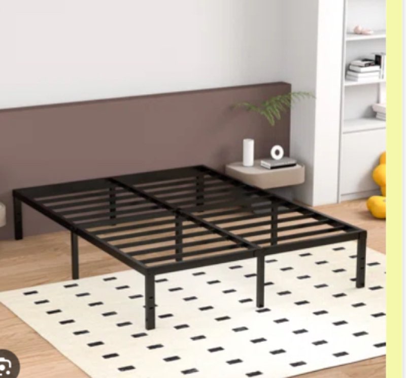 14'' Black Metal Bedframe With Headboard Compatible Platfom Bed Size: Queen