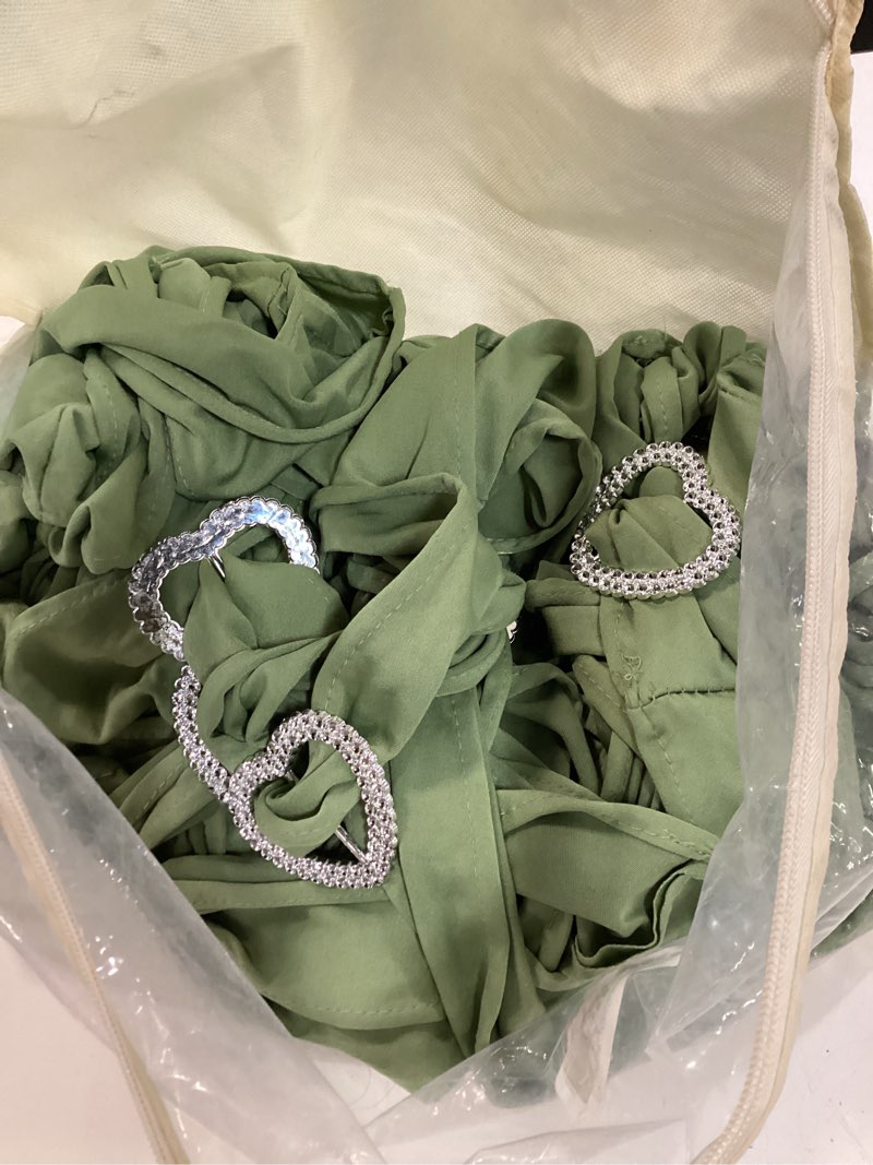 Condition photo showing As Is for 50 pcs spandex chair sashes with heart shaped buckle slider stretch chair cover band universal elastic chair ties for wedding banquet event party decoration(sage green)