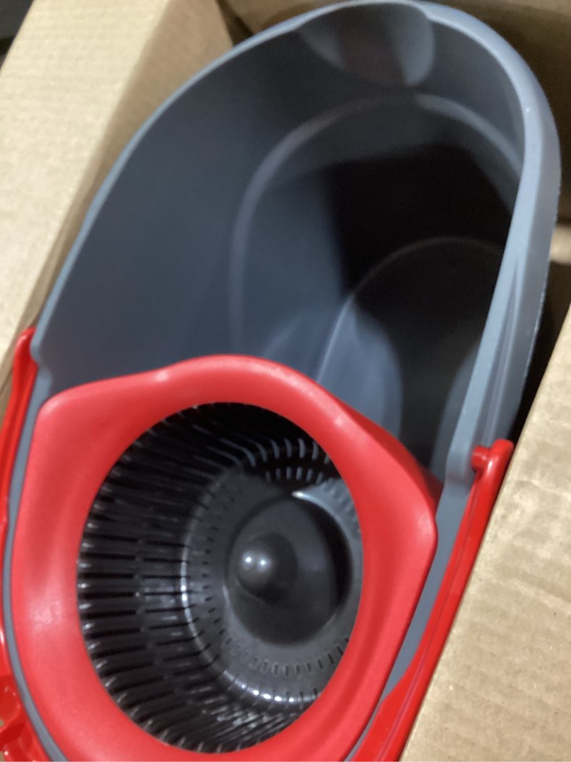 Condition photo showing As Is for o-cedar easywring microfiber spin mop, bucket floor cleaning system, red, gray, standard easywring spin mop & bucket