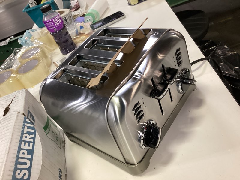Condition photo showing As Is for Cuisinart 4 Slice Toaster, Compact Stainless Steel Toaster with Extra-Wide Slots for Toasting Bread, French Toast, Bagels and Pastries, Defrost & Reheat Functions, CPT-180P1, Brushed Stainless