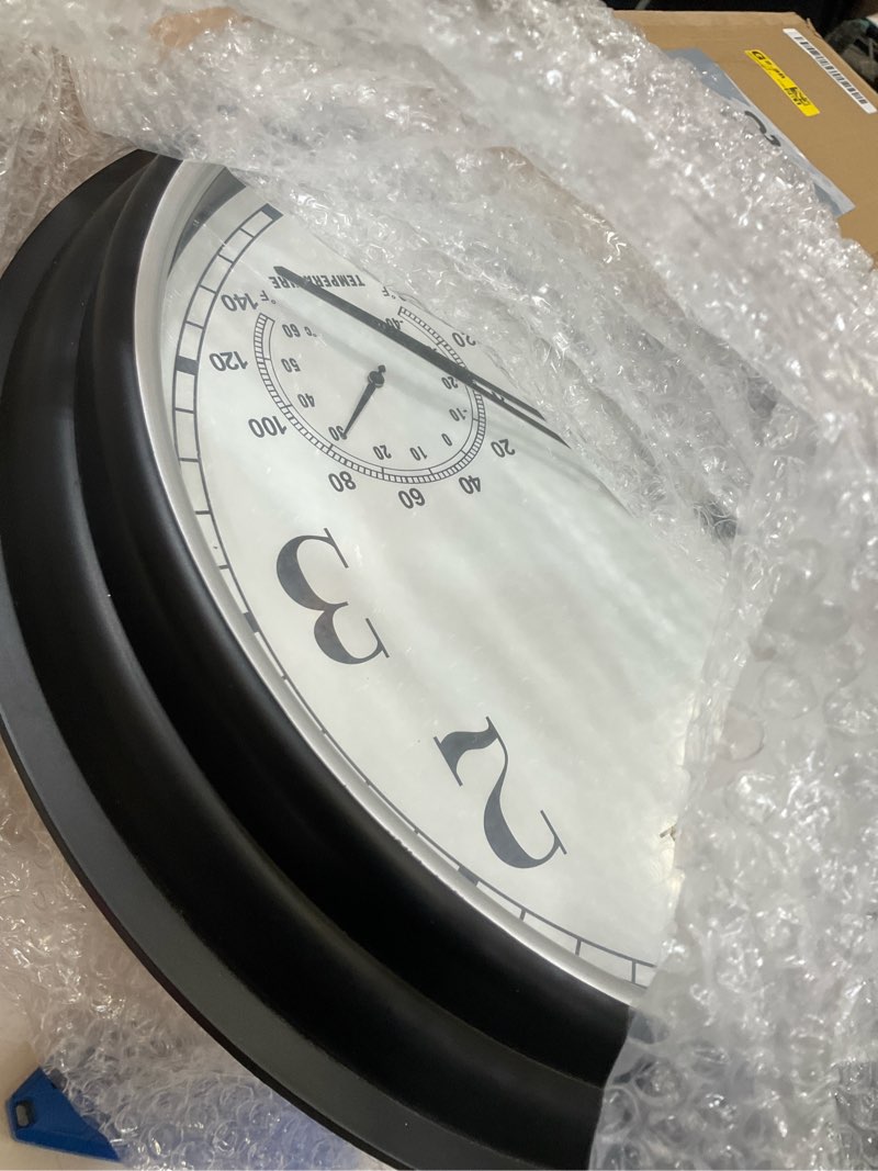 Condition photo showing Good Condition for rsobl 16 inch large indoor outdoor wall clock,waterproof non-ticking clock with thermometer and hygrometer combo,battery operated clock wall decorative- silver