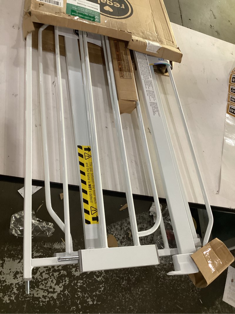Condition photo showing Good Condition for regalo safety 29-38.5" baby gate for doorways & bottom of stairs, pressure mounted baby gate with door for babies, toddlers & pets, tested & safe for 30 years, american designed, american owned, white white 29-38.5"w x 30"h