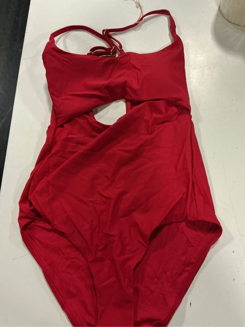 Condition photo showing Good Condition for italian cut out one-piece swimsuit, s, cherry