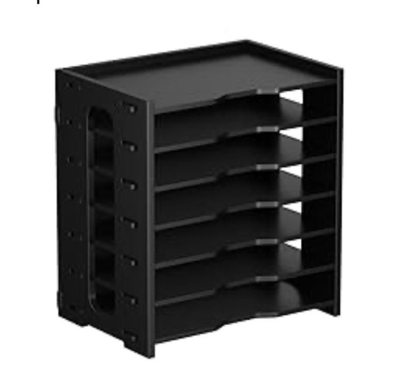 7 Tiers Paper Organizer for Desk Desktop, Document Holder Made of Wood, Letter Mail Tray Storage Rack, File Sorter Organizer, Paper Storage Holder, Desktop Box for Home Office School (blank) 