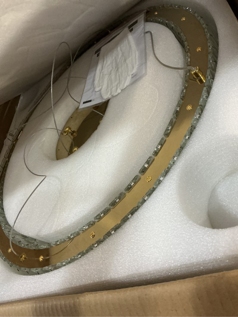 Condition photo showing Good Condition for modern led dimmable crystal chandelier 23.6" ring pendant light adjustable gold round crystal chandelier for dining room living room gold 1 ring 24"