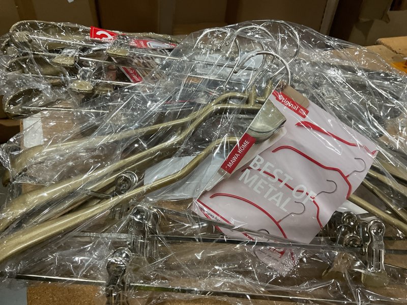 Condition photo showing New/Like New for case pack of 10, mawa by reston lloyd, bodyform series with strong adjustable clips,non-slip metal clothing hanger for suits, dresses, & shirts, 1.5 inch wide shoulder, style 42/lk, set of 5, gold