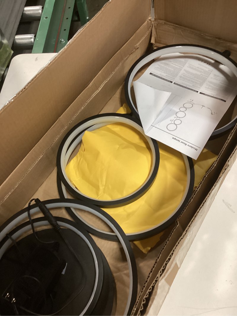 Condition photo showing Good Condition for SUNLLOK Modern 5 Rings Dimmable LED Floor Lamp for Living Room, Industrial Circle Standing Lamp with Switch, Tall Reading Floor Light Decoration for Kitchen Island Bedroom Office Restaurant (Black)