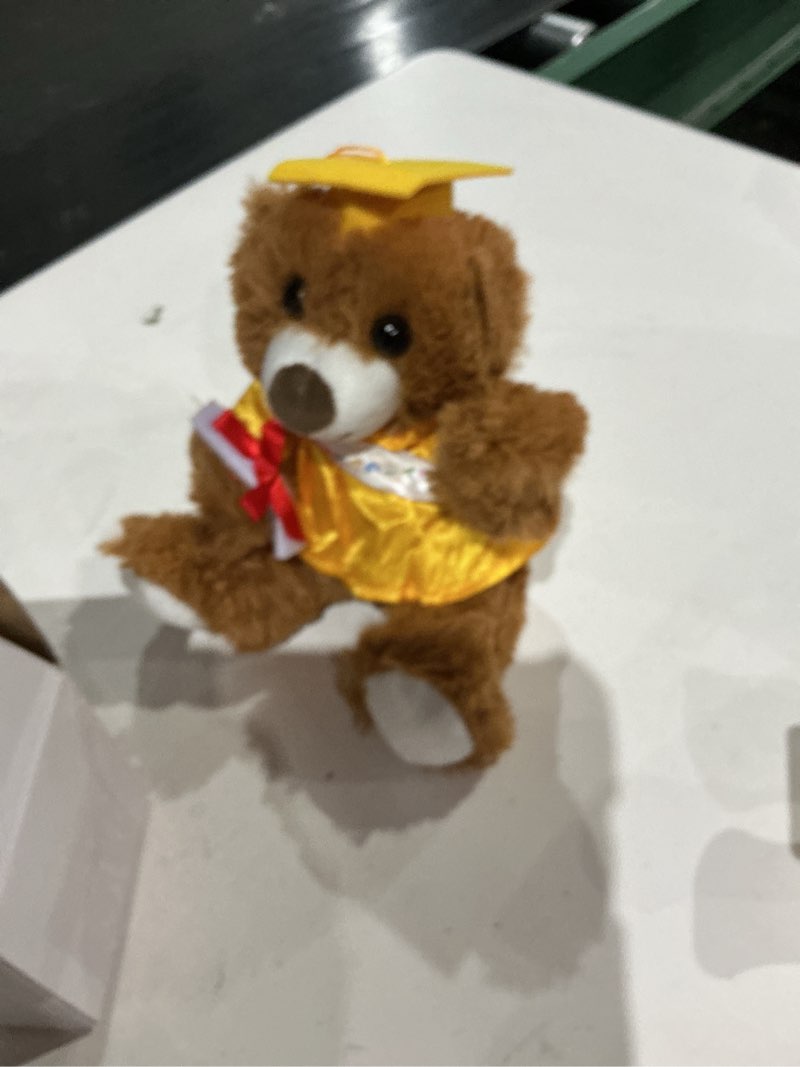 Condition photo showing Good Condition for foilswirl graduation bear 2026 with gown cap tassel 9” yellow graduation stuffed animal plush bear toy for class of 2026 prek preschool kindergarten high school college graduate gift yellow 9”