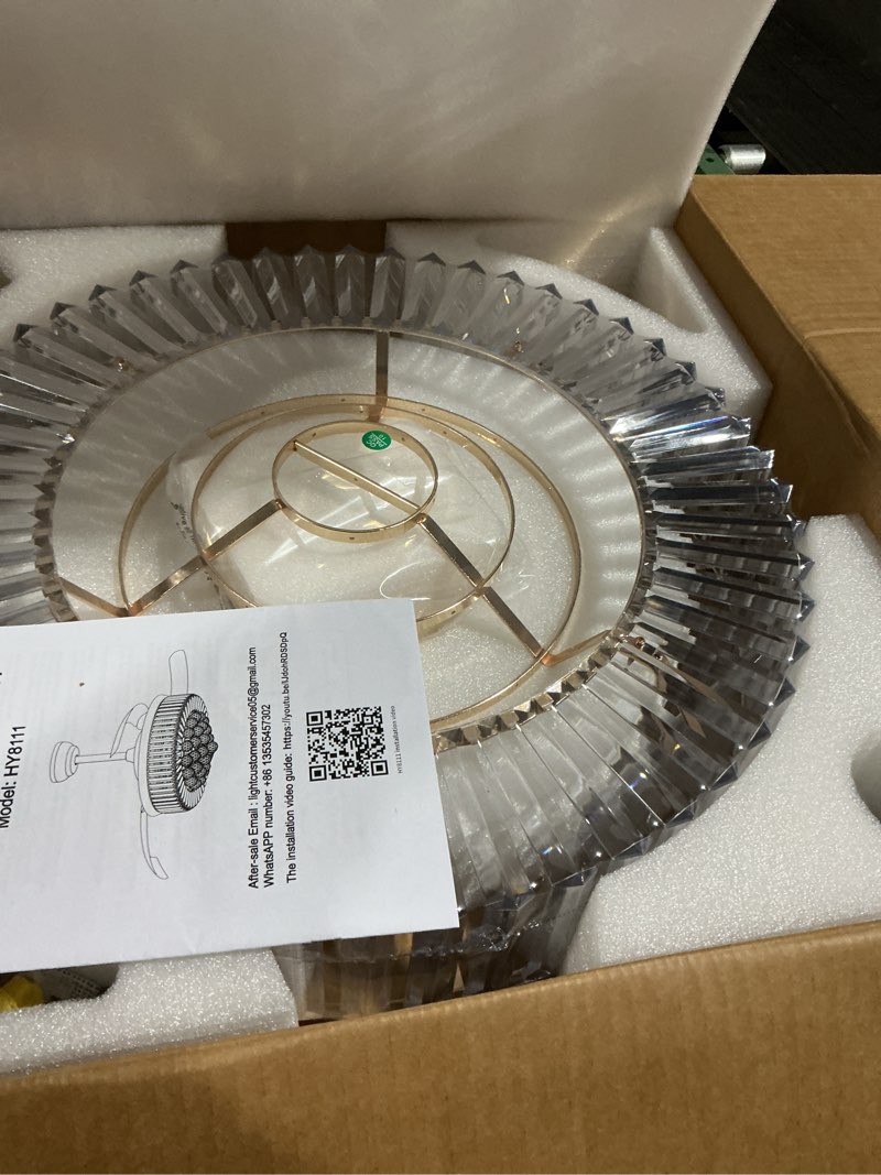 Condition photo showing Good Condition for 42'' Fandelier Ceiling Fans with Light, Chandelier Ceiling Fan, Retractable Crystal Ceiling Fan for Bedroom, Living Room, 3 Color Change, LED Dimmable, 6 Speeds, Reversible DC Motor-Gold Gold 42 Inch