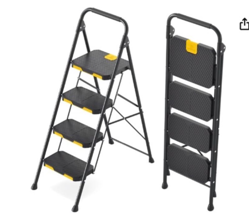 hbtower 4 step ladder, step stool foldable with wide anti-slip pedal, sturdy steel ladders for home 