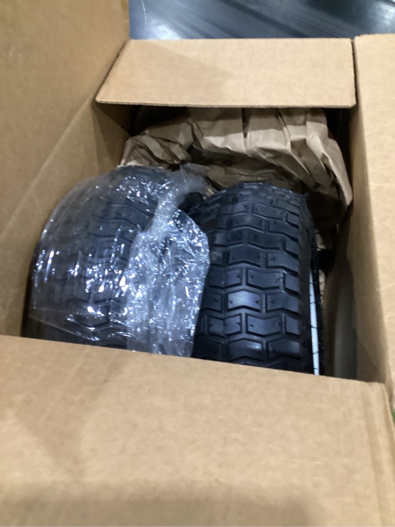 Condition photo showing As Is for 13x5.00-6 nhs lawn mower tire and wheels tubeless with 3/4" 5/8" bearings, 13x5x6 zero turn mower front tires for commercial grade lawn 3"-4" adjustable centered hub, 2pcs 13x5.00-6 - 2p ( tubeless ) white