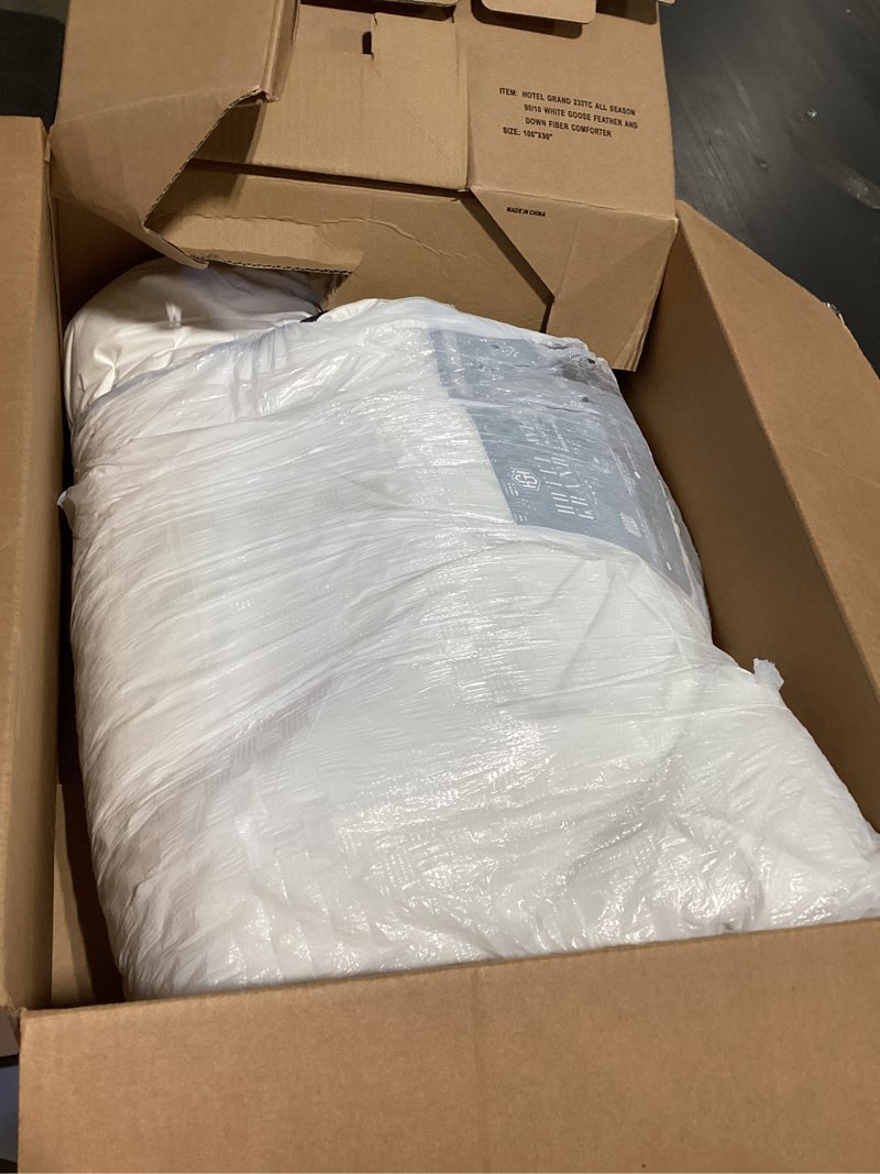 Condition photo showing As Is for Hotel Grand Luxury White Goose Feather Down Fiber Comforter King Size, 100% Cotton All Season Duvet Insert King, Fluffy Medium Warmth Bedding Comforter with 8 Corner Loops, White 106x90 Inch All Season King