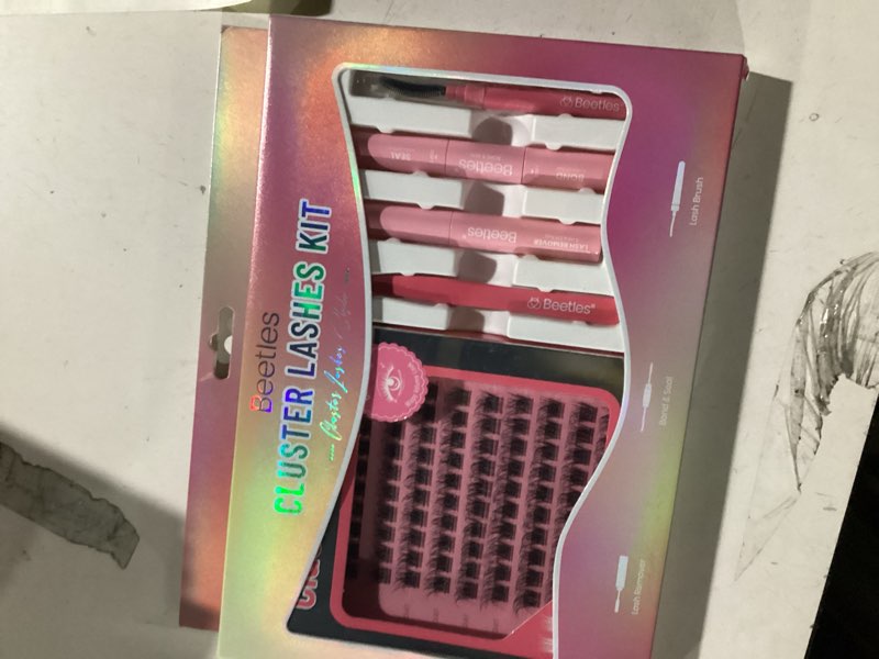 Condition photo showing New/Like New for Beetles Lash Clusters Kit Dramatic Fluffy Lash Extension Kit 100 Pcs CC Curl 9-16mm False Eyelash Extension Set with 2-in-1 Bond and Seal Remover Brush Tweezers Eyelash Clusters Tempt KVT082 0-Tempt
