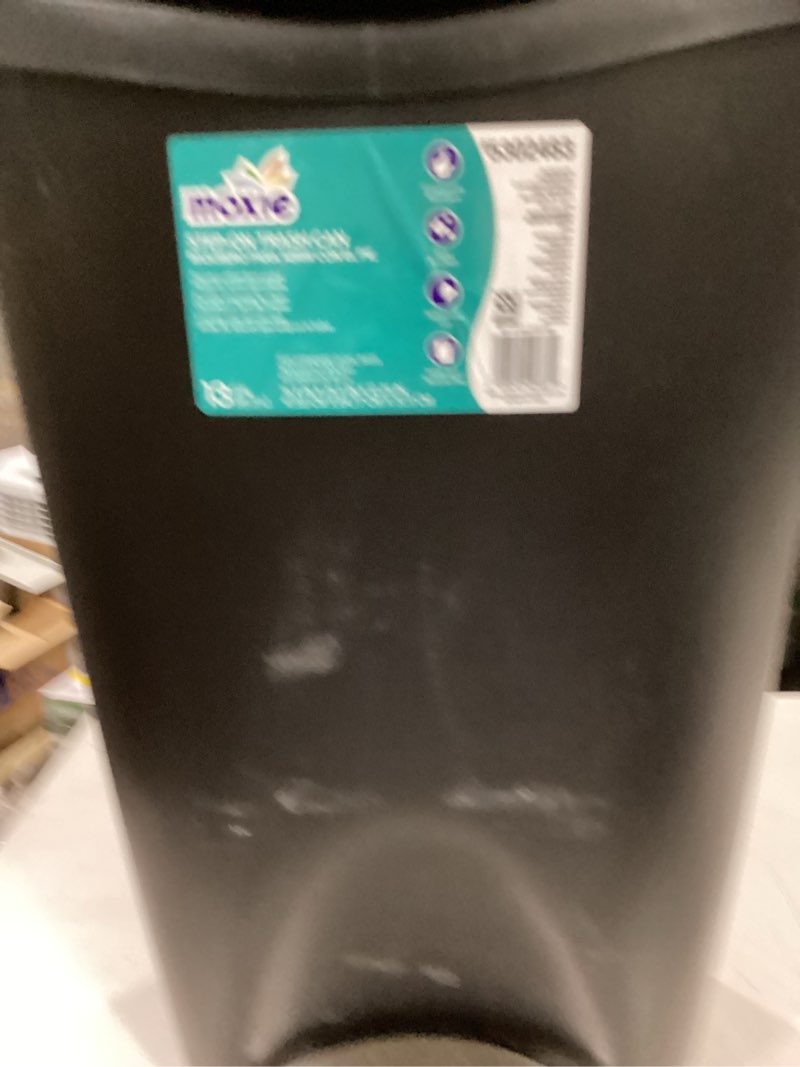 Condition photo showing As Is for moxie 13-gallon black plastic indoor kitchen step trash can