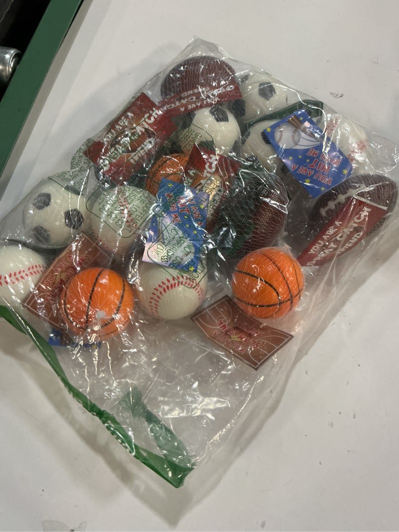 Condition photo showing Good Condition for 16 PCS Stress Balls Sports Valentines Day Cards for Kids Foam Bouncy Balls Party Favor for Kids Classroom Prizes Goodie Bag Stuffers Pinata Filler Valentines Gifts Basketball Football Decor Bulk Toys