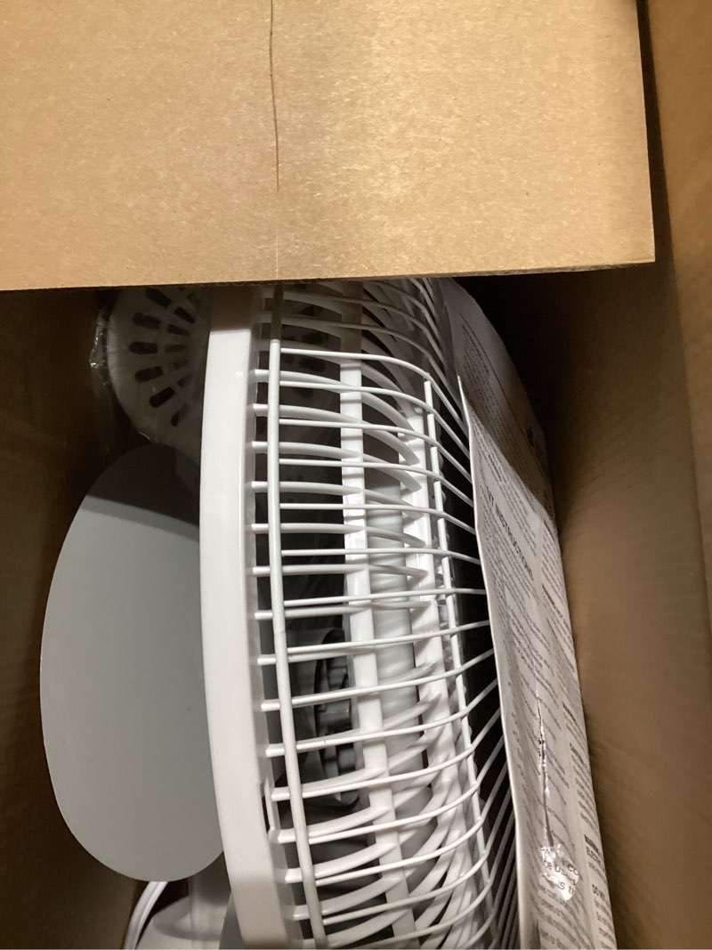 Condition photo showing As Is for beyond breeze oscillating table fan quiet 3-speed 12-inch adjustable tilt fan with safety grill, ideal for home, office, dorm 12" oscillating table fan