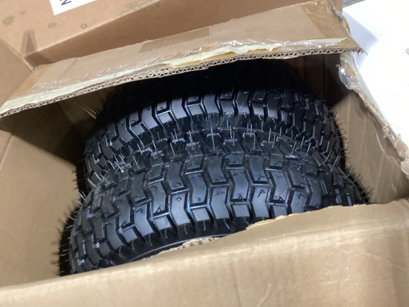 Condition photo showing Good Condition for gicool 13x5.00-6 rubber lawn mower tire and wheel, 2 pcs replacement 13x5-6nhs riding mowers lawn pneumatic tire with bearing bore 3/4" & 5/8", 3" -4.5" centered hub 13x5.00-6"
