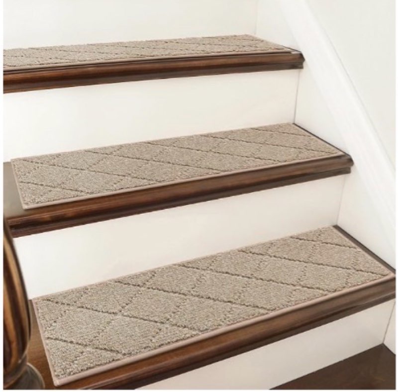 COSY HOMEER Edging Stair Treads Non-Slip Carpet Mat 28inX9in Indoor Stair Runners for Wooden Steps, Edging Stair Rugs for Kids and Dogs, 100% Polyester TPE Backing(14pc, Beige)