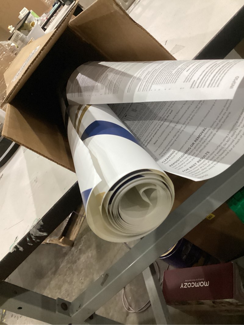 Condition photo showing As Is for RoomMates RMK9002WP Blue and Metallic Gold Chevron Stripe Peel and Stick Wallpaper, 20.5" x 16.5 feet