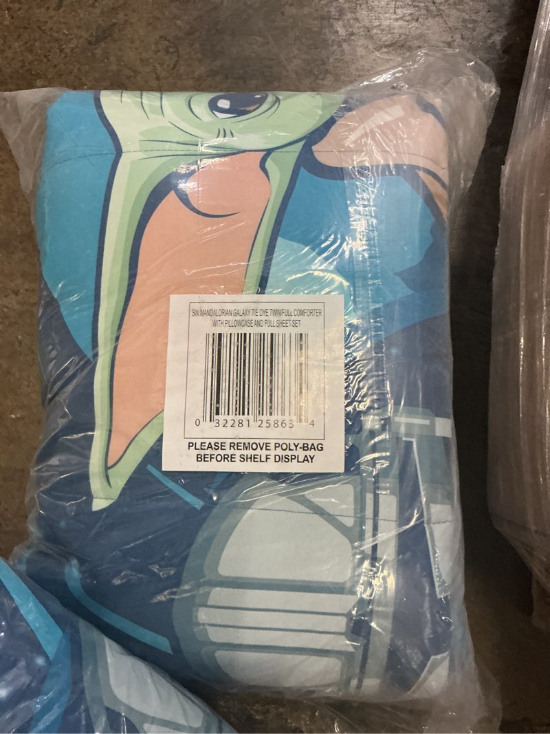 Condition photo showing New/Like New for the mandalorian baby yoda kids 2 piece blue reversible comforter and sham bedding set, twin/full