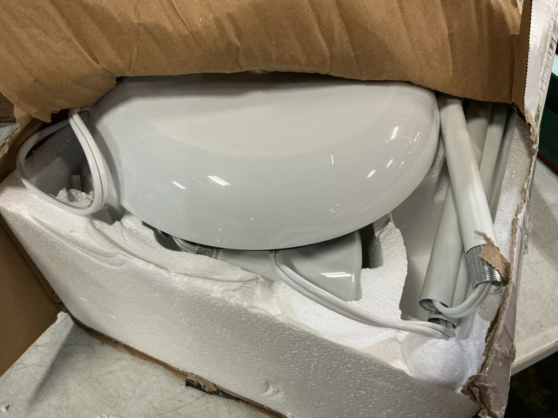 Condition photo showing As Is for globe electric 67136 72" torchiere floor lamp with adjustable reading light, matte white finish, frosted shades, rotary switch on socket, e26 base white 1 pack