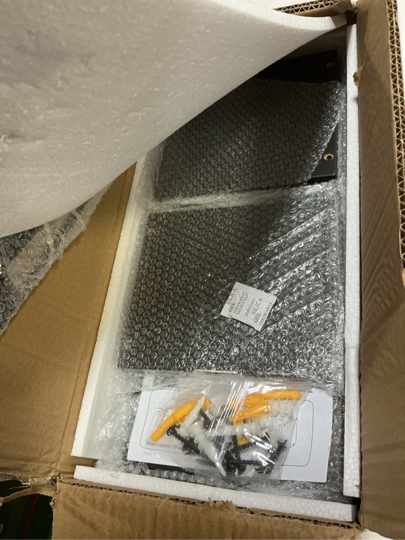 Condition photo showing New/Like New for WOPITUES Floating Shelves for Wall with Cube Shelf, Wall Shelves with Metal Rail for Bathroom Decor, Bathroom Organizers and Storage, Over Toilet Shelves for Toilet Paper-Black Black 15.7 inch